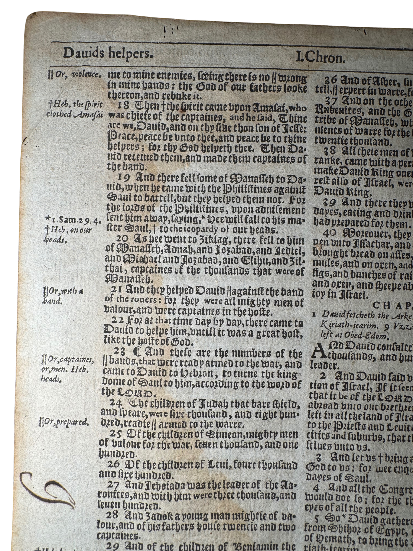 1613 King James Bible Leaf – 1 Chronicles 11–13 – Robert Barker