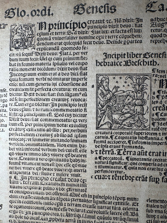 1528 Biblia Sacra Folio Leaf - Genesis 1