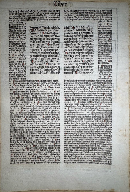 1485–1486 Koberger Latin Bible Leaf – Book of Ezekiel with Illustrated Temple Gate – NICHOLAS DE LYRA Commentary