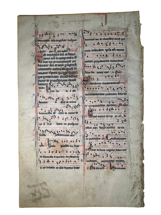 13th–14th Century Medieval Gregorian Chant Manuscript Leaf – France, c. 1280–1325