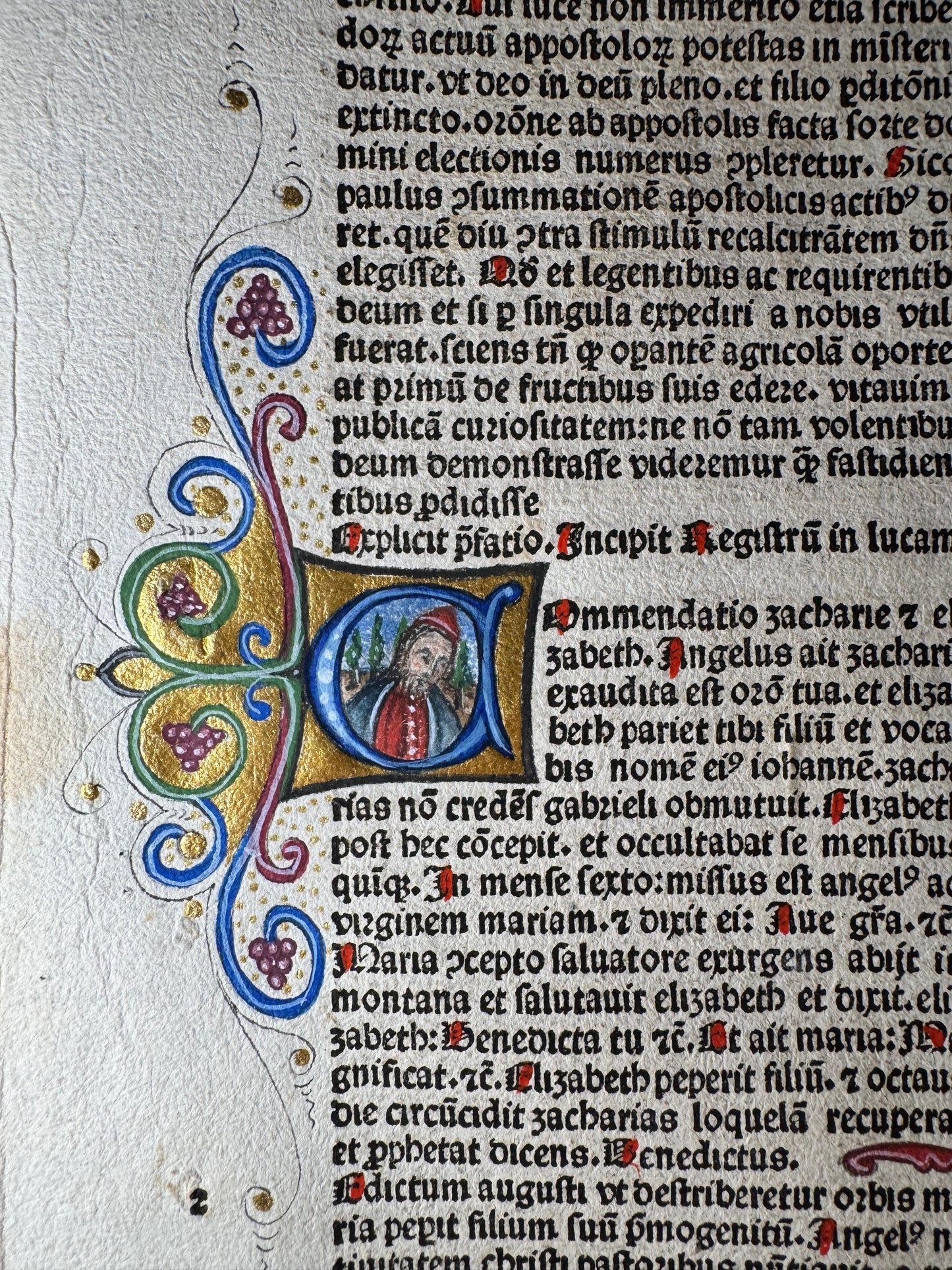 15th Century Incunable Bible Leaf Venice, 1482 - Luke — Illuminated