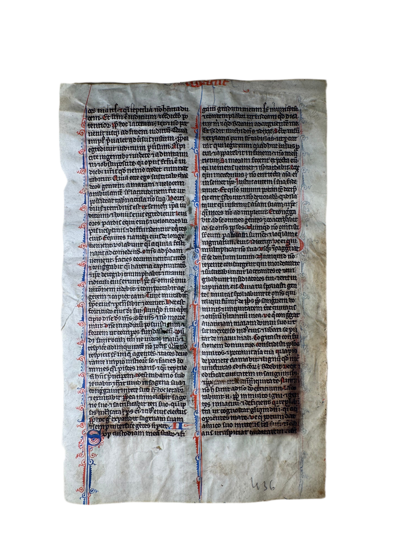 13th-Century Bible Manuscript Leaf on Vellum – Habakkuk to Zephaniah (c. 1280, France)