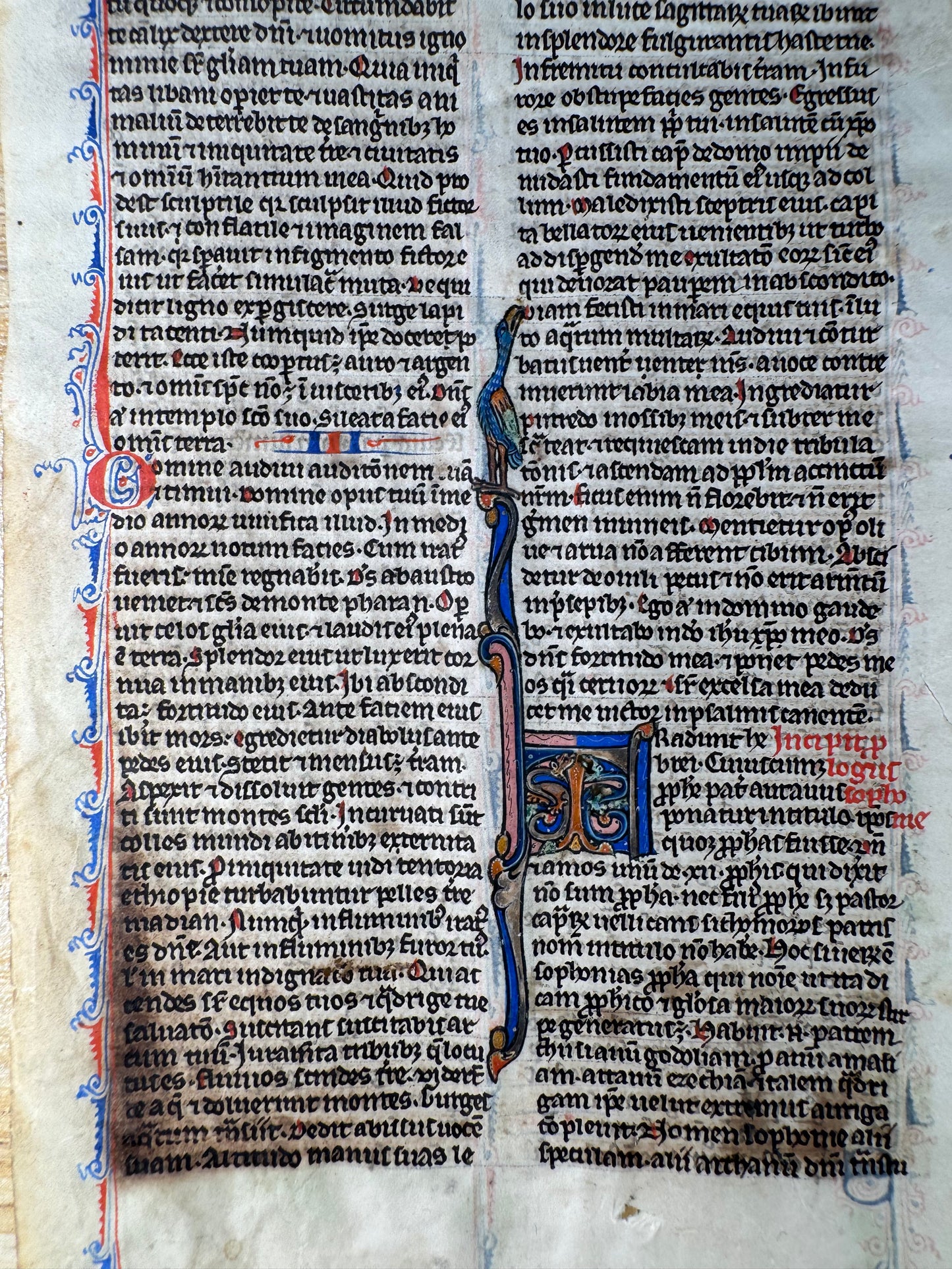 13th-Century Bible Manuscript Leaf on Vellum – Habakkuk to Zephaniah (c. 1280, France)