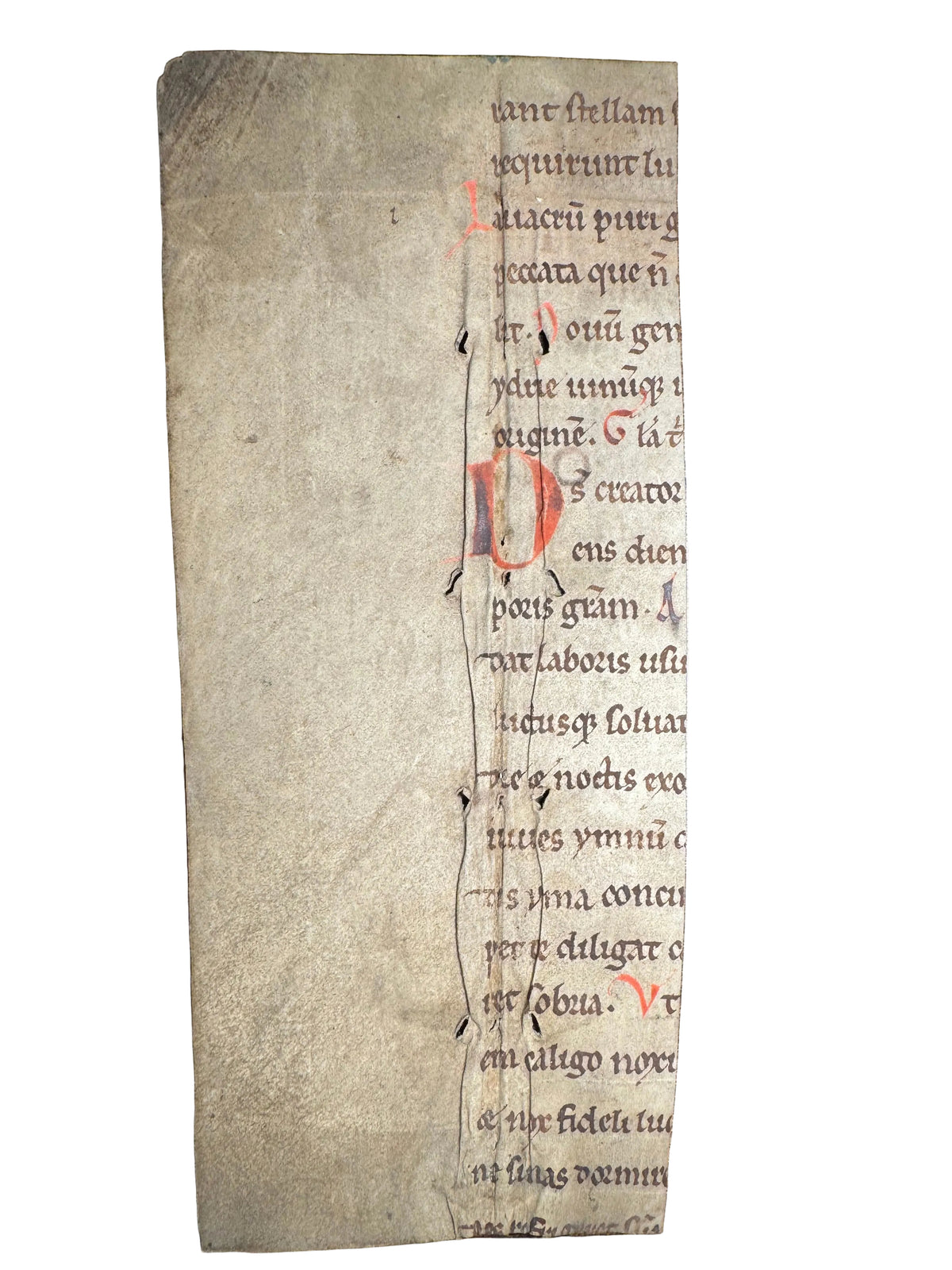 Medieval Latin Manuscript Fragment — Deus Creator Omnium — Hymn of St. Ambrose — c. 13th/14th Century