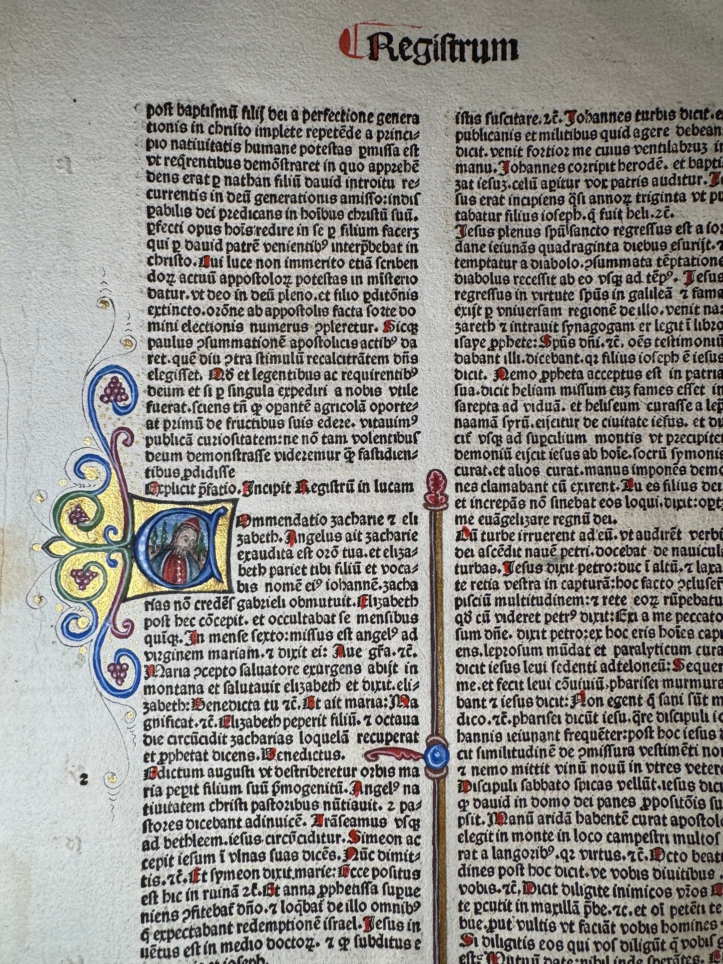 15th Century Incunable Bible Leaf Venice, 1482 - Luke — Illuminated