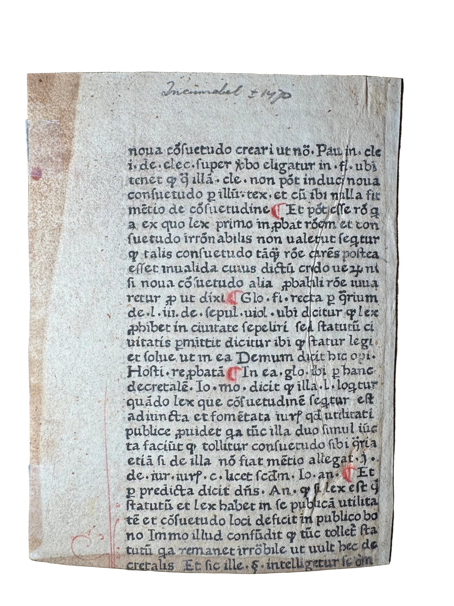 Early Incunable Canon Law Fragment on Handmade Paper Likely Continental Europe, c. 1470–1475