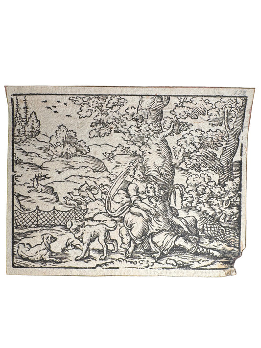 Original 16th-Century Virgil Solis Woodcut — Venus and Adonis