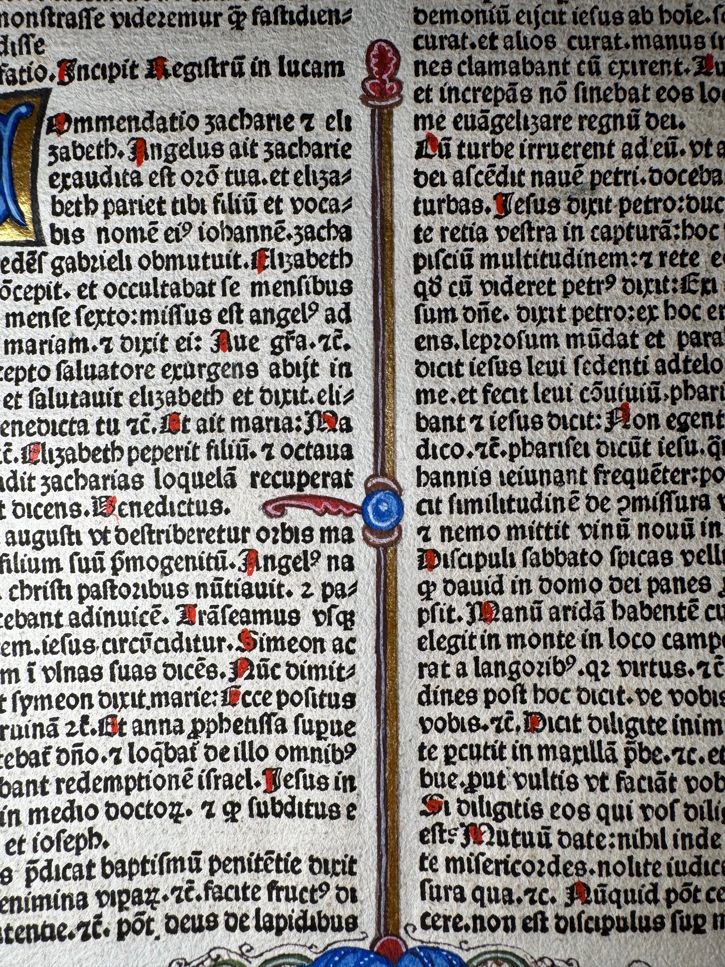 15th Century Incunable Bible Leaf Venice, 1482 - Luke — Illuminated