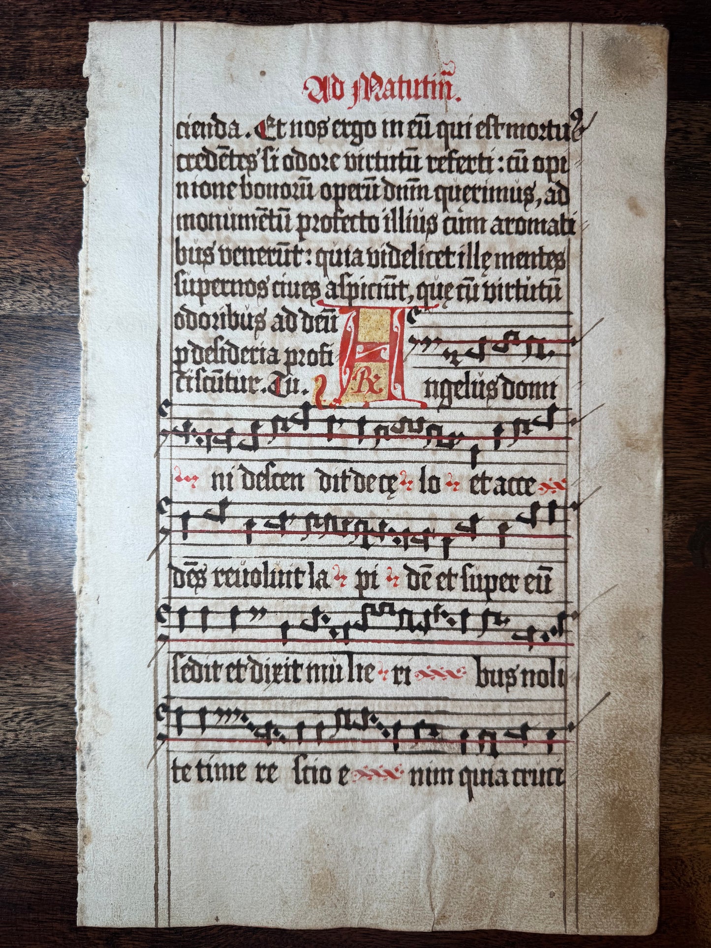 Handwritten Liturgical Chant Manuscript Leaf on Rag Paper
Continental Europe, Circa 1608 (Attributed)