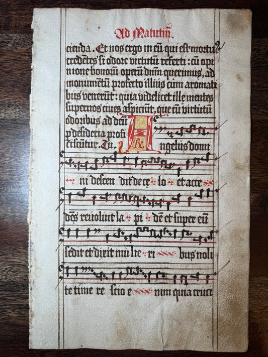 Handwritten Liturgical Chant Manuscript Leaf on Rag Paper
Continental Europe, Circa 1608 (Attributed)
