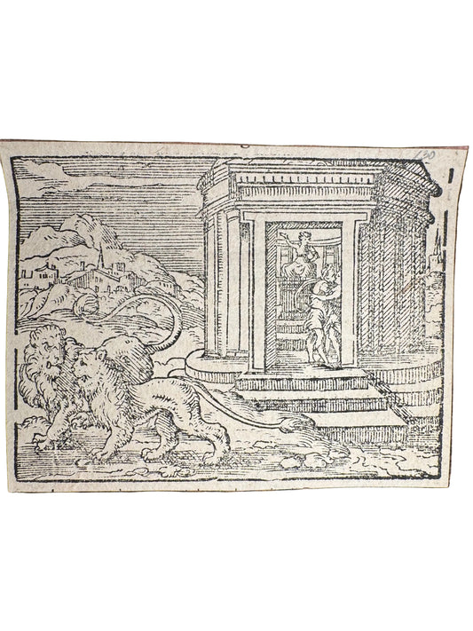 Original 16th-Century Virgil Solis Woodcut — Atalanta & Hippomenes Transformed into Lions