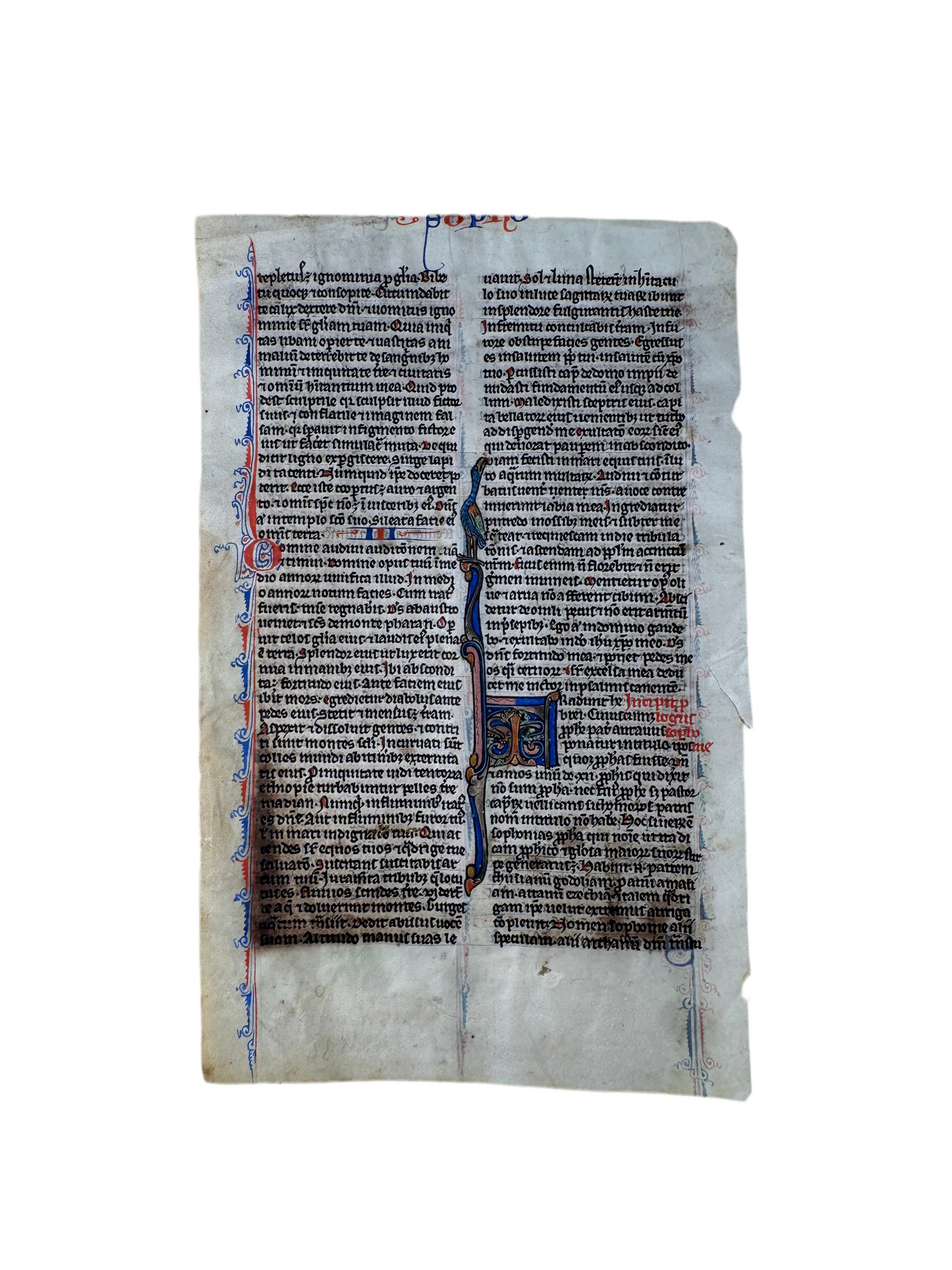 13th-Century Bible Manuscript Leaf on Vellum – Habakkuk to Zephaniah (c. 1280, France)