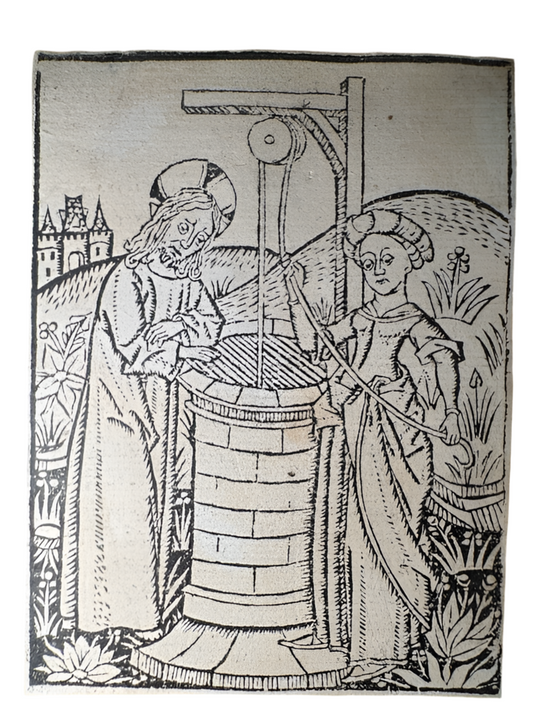1499 Dutch Bible Woodcut – Christ & the Samaritan Woman