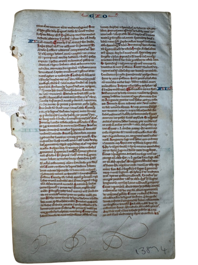 13th C. Paris Bible Leaf – Exodus 23-26 – Latin Manuscript on Vellum