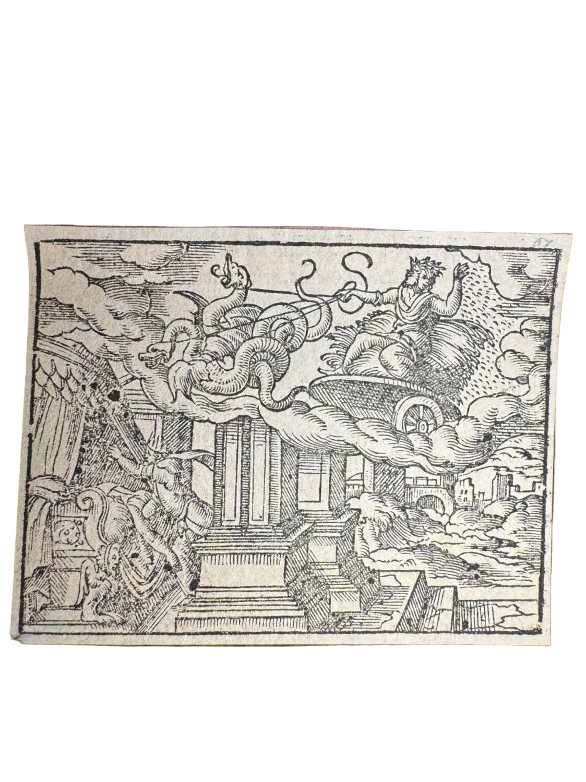 Original 16th-Century Virgil Solis Woodcut — Ceres, Triptolemus & King Lyncus