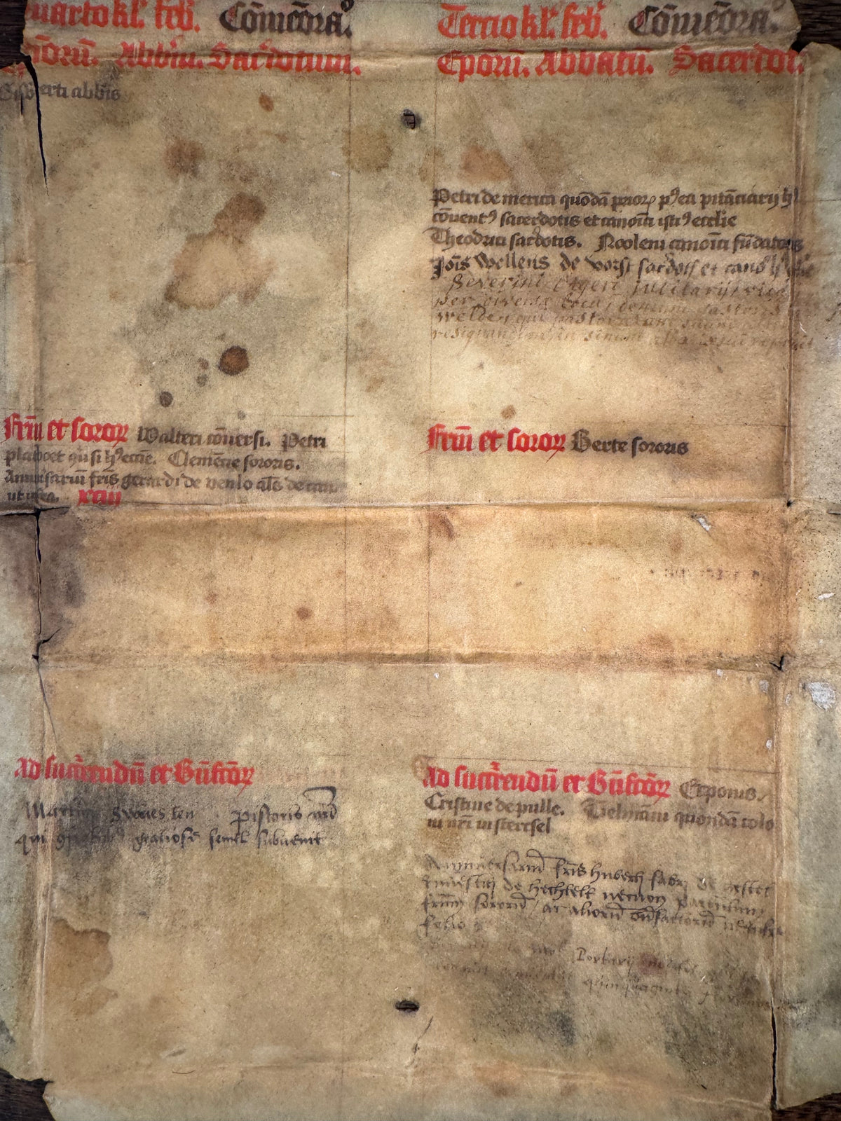 Medieval Latin Necrological Calendar Manuscript on Parchment, c. 15th Century