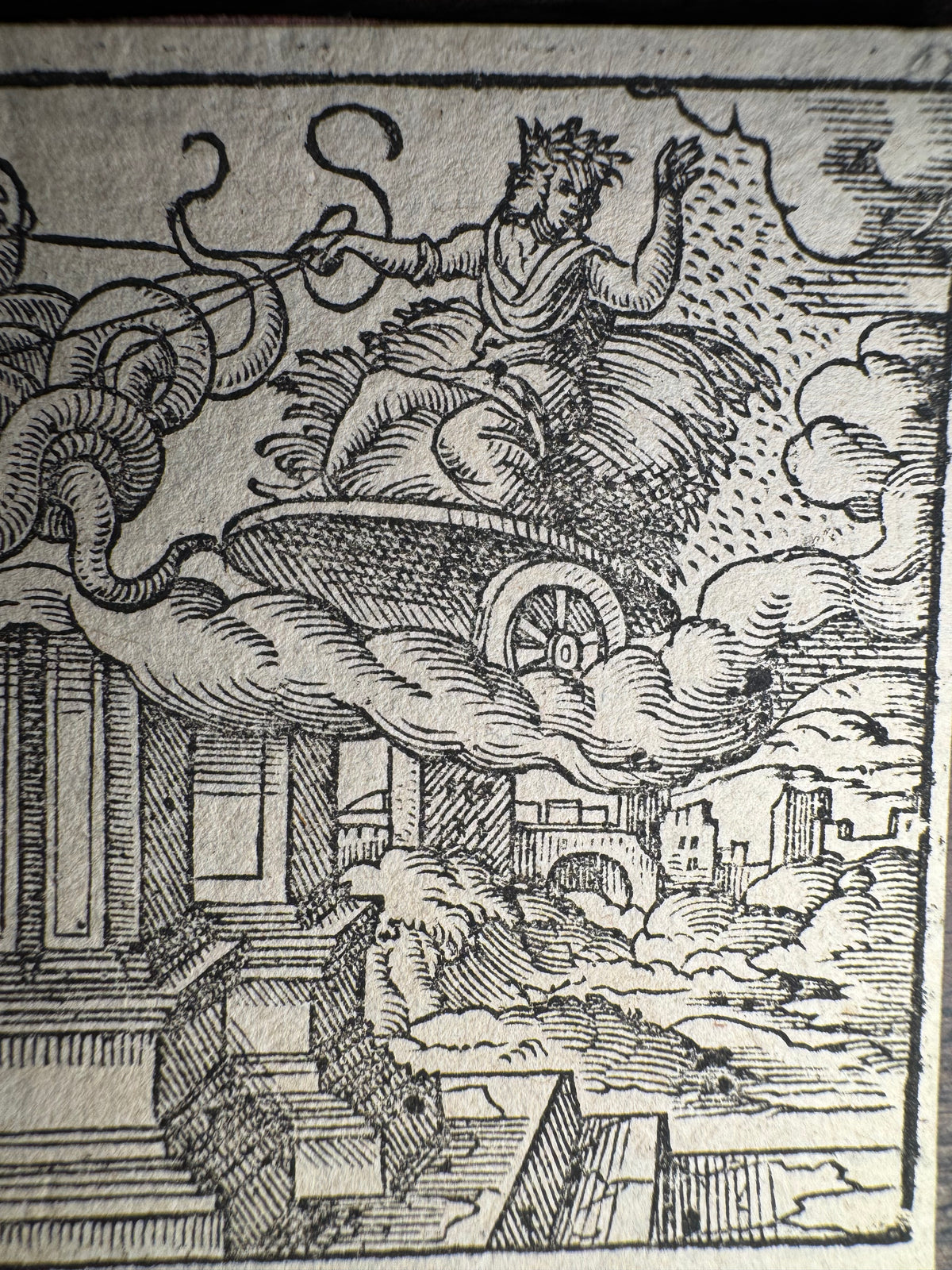Original 16th-Century Virgil Solis Woodcut — Ceres, Triptolemus & King Lyncus