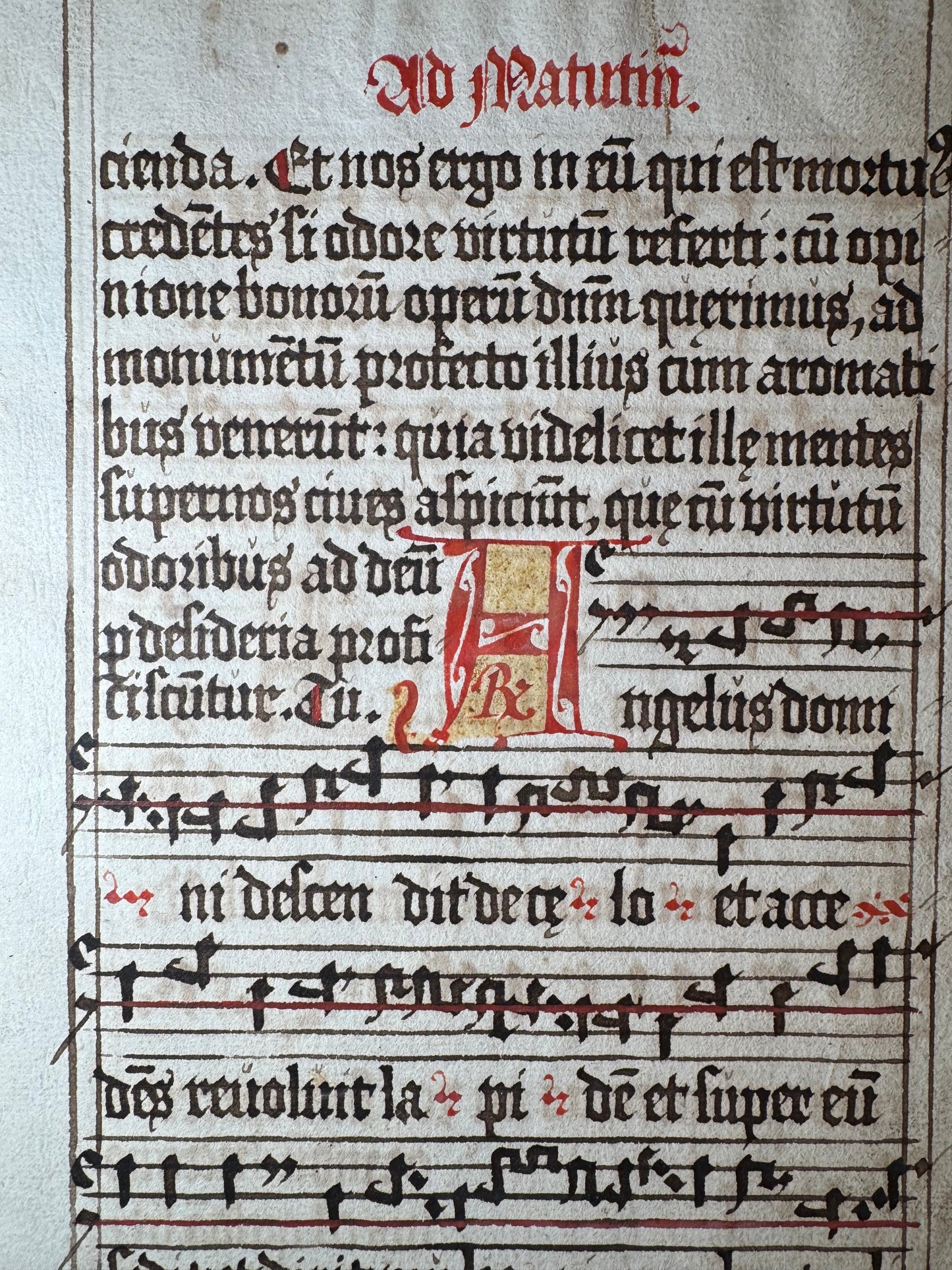 Handwritten Liturgical Chant Manuscript Leaf on Rag Paper
Continental Europe, Circa 1608 (Attributed)