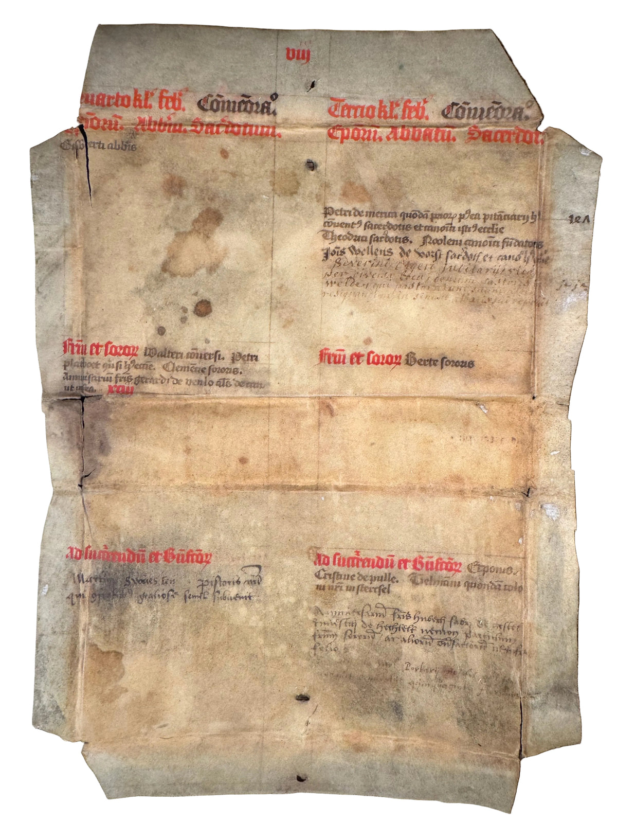 Medieval Latin Necrological Calendar Manuscript on Parchment, c. 15th Century