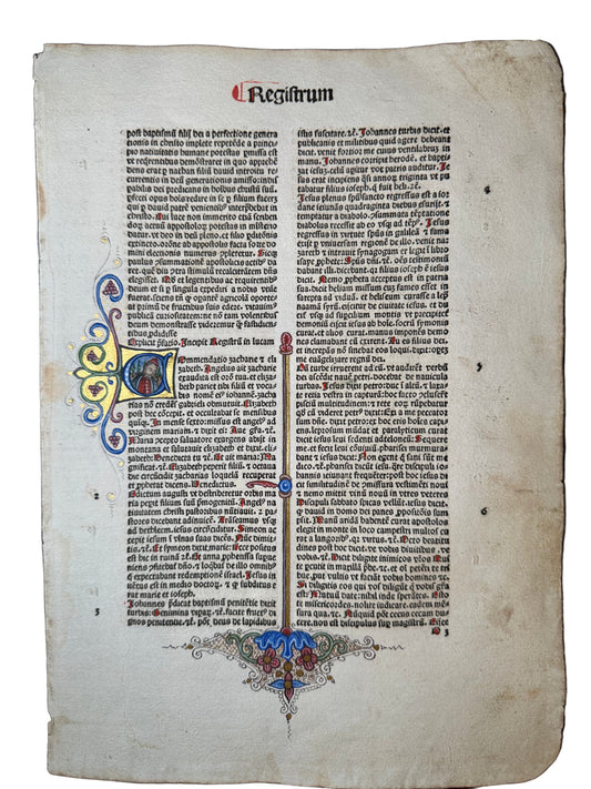 15th Century Incunable Bible Leaf Venice, 1482 - Luke — Illuminated