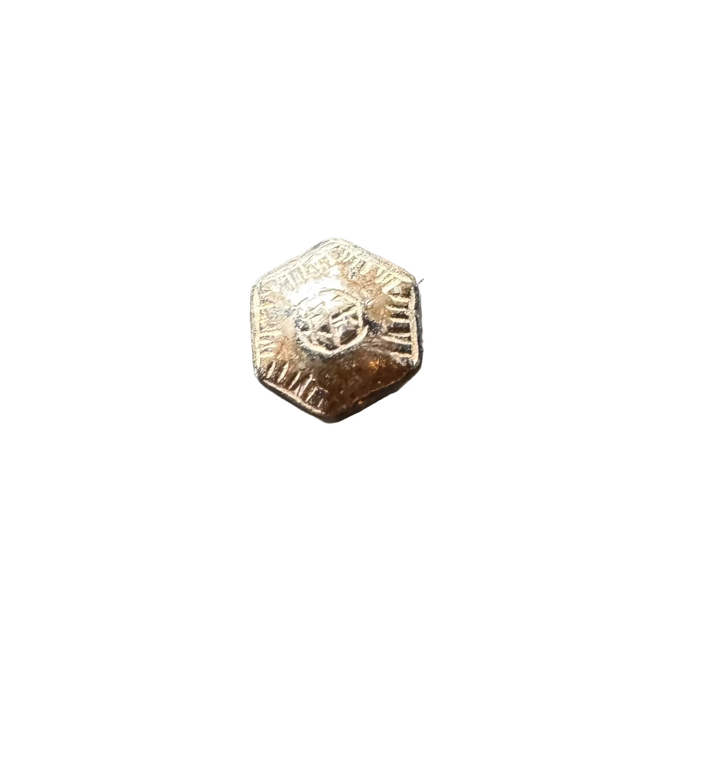 15th–16th Century Medieval Gilded Hexagonal Bead with Geometric Decoration