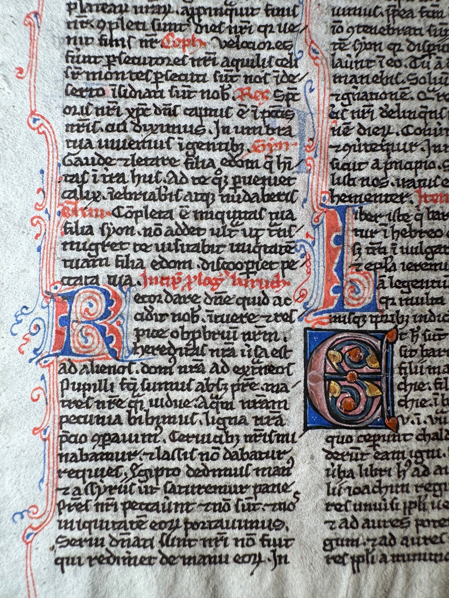 13th-Century Illuminated Latin Bible Leaf from the Lamentations/Baruch (c. 1250 A.D.)
