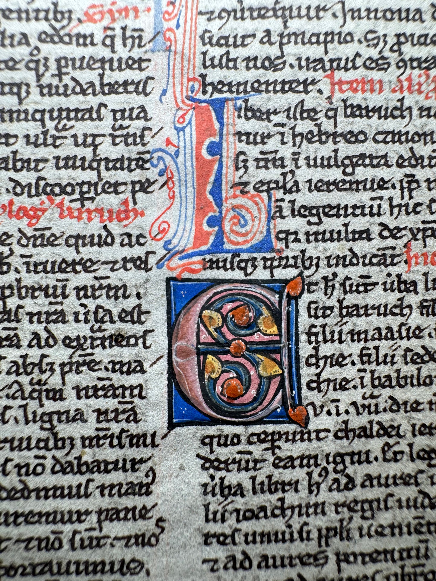 13th-Century Illuminated Latin Bible Leaf from the Lamentations/Baruch (c. 1250 A.D.)