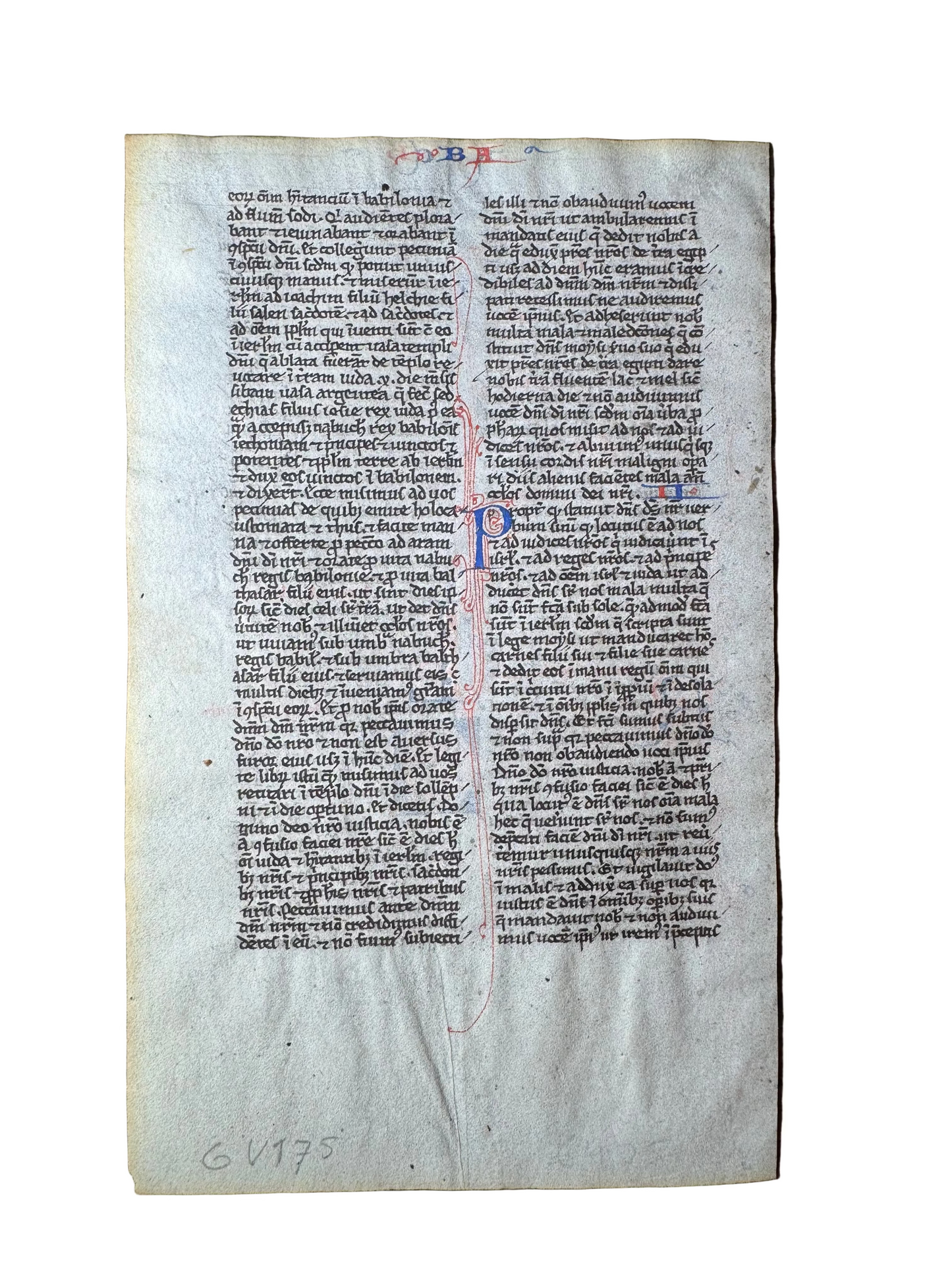 13th-Century Illuminated Latin Bible Leaf from the Lamentations/Baruch (c. 1250 A.D.)