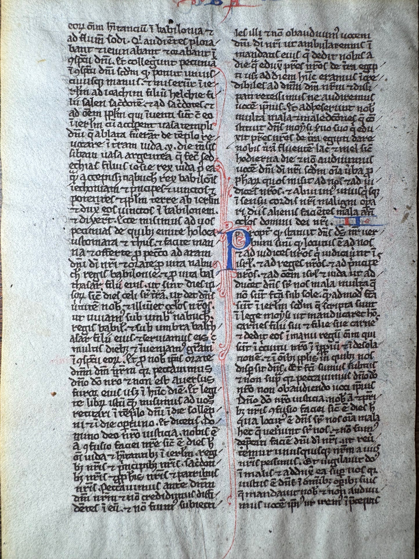 13th-Century Illuminated Latin Bible Leaf from the Lamentations/Baruch (c. 1250 A.D.)