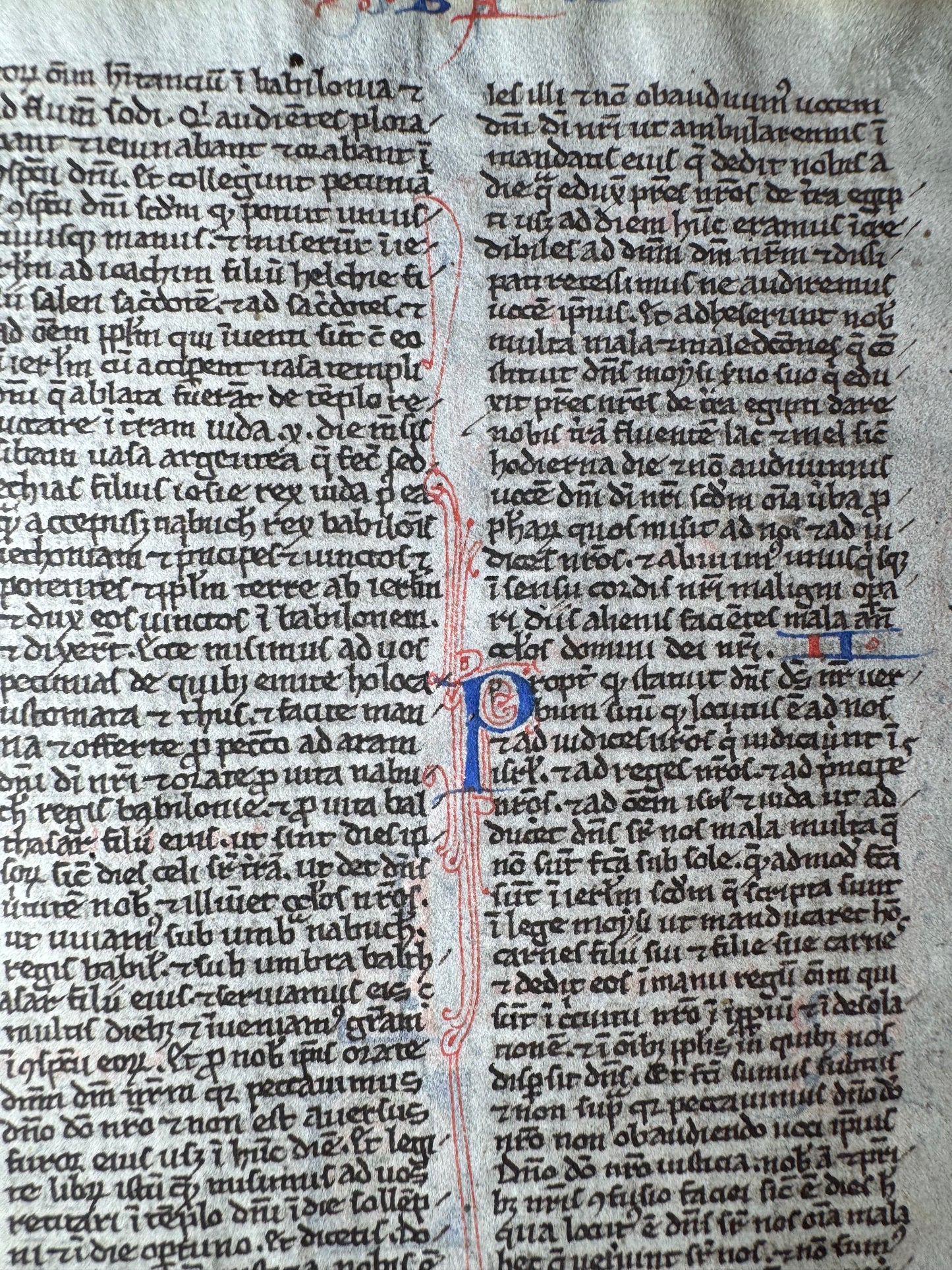 13th-Century Illuminated Latin Bible Leaf from the Lamentations/Baruch (c. 1250 A.D.)