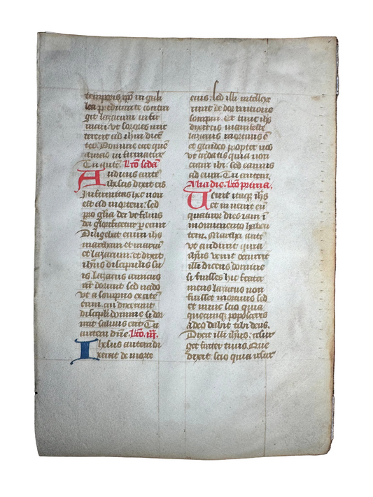 MEDIEVAL LATIN MANUSCRIPT LEAF ON VELLUM (PARCHMENT) – c. 1400 – Commentary on the Gospel of John