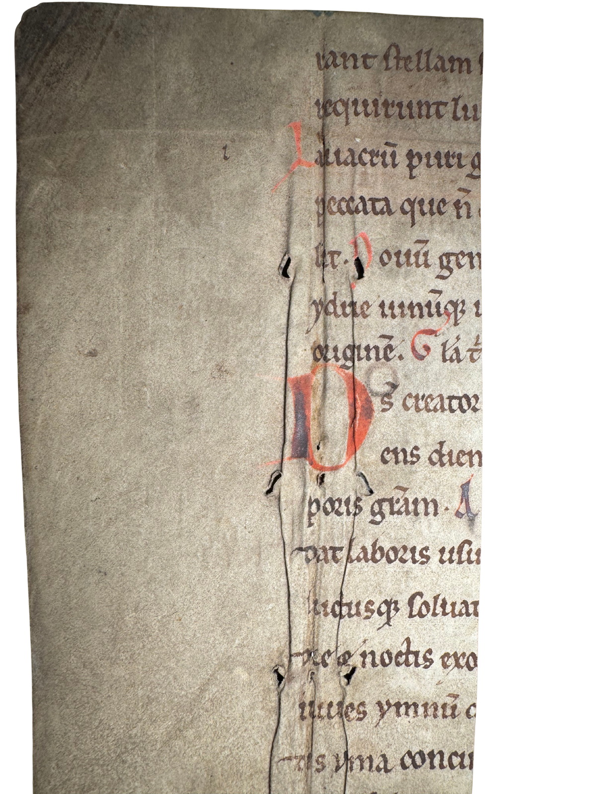 Medieval Latin Manuscript Fragment — Deus Creator Omnium — Hymn of St. Ambrose — c. 13th/14th Century
