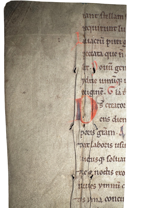 Medieval Latin Manuscript Fragment — Deus Creator Omnium — Hymn of St. Ambrose — c. 13th/14th Century