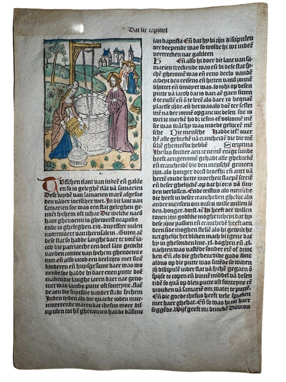 Christ and the Samaritan Woman at the Well — Hand-Colored Woodcut, 1499