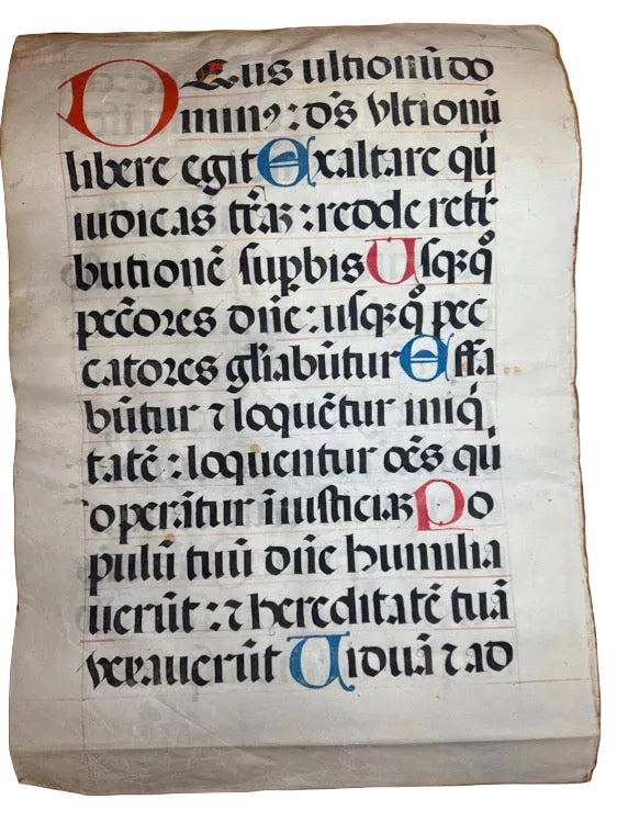 Medieval Latin Psalter Leaf on Vellum – Psalms 26 & 93 – c. 14th–15th Century