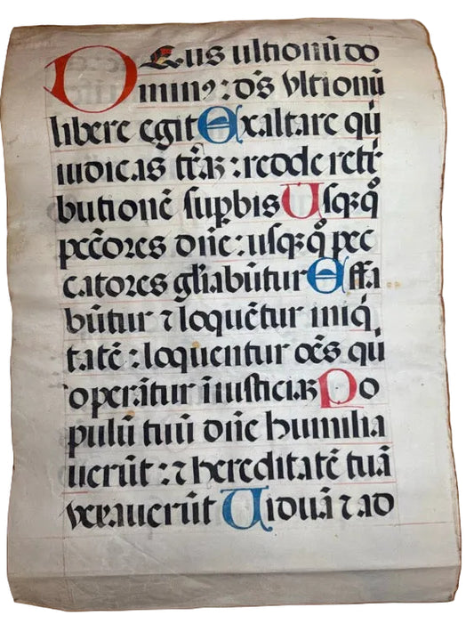 Medieval Latin Psalter Leaf on Vellum – Psalms 26 & 93 – c. 14th–15th Century