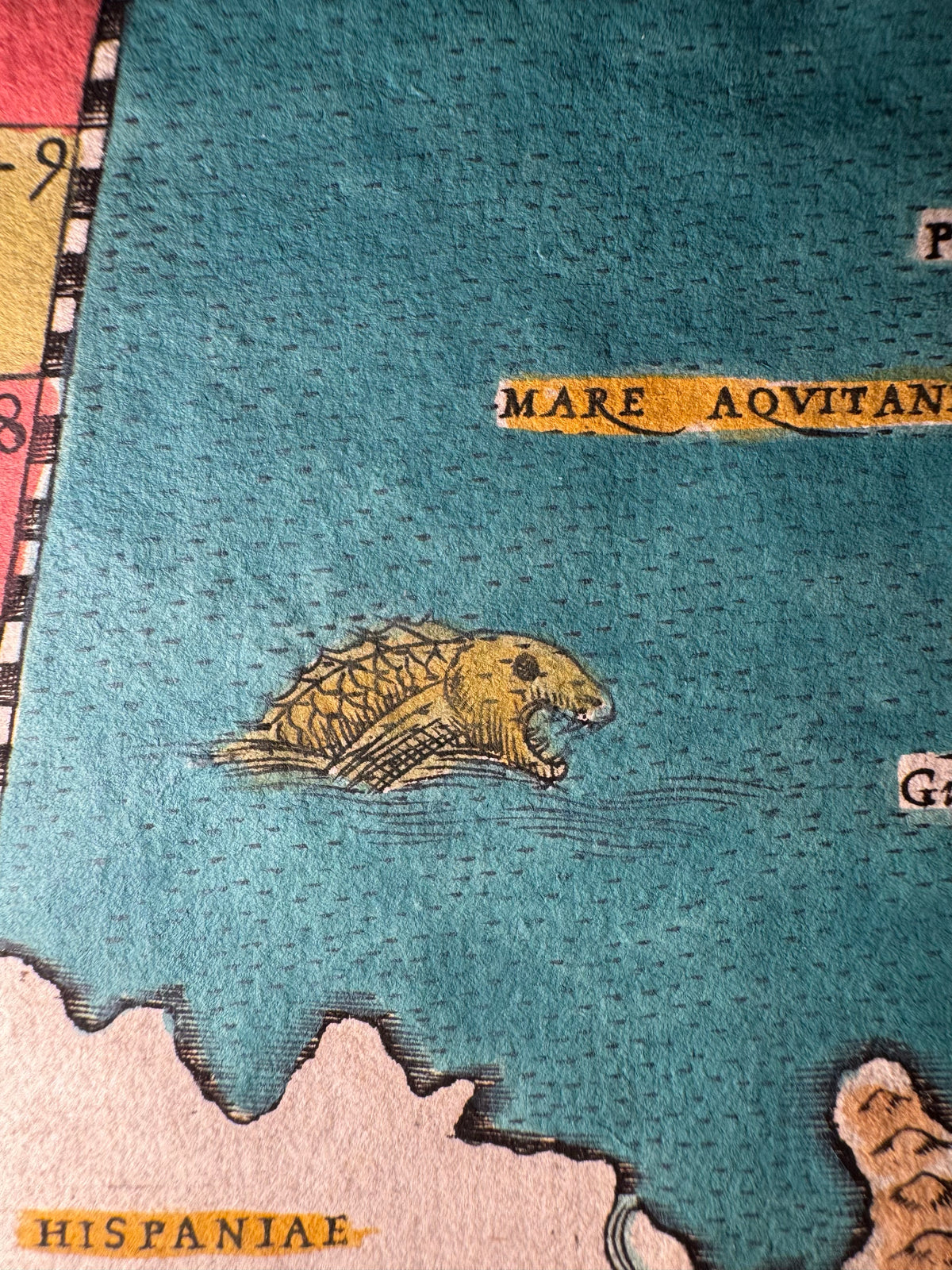 1599 Ptolemaic Map of France – Tabula Europae III – Sea Monster & Sailing Ship