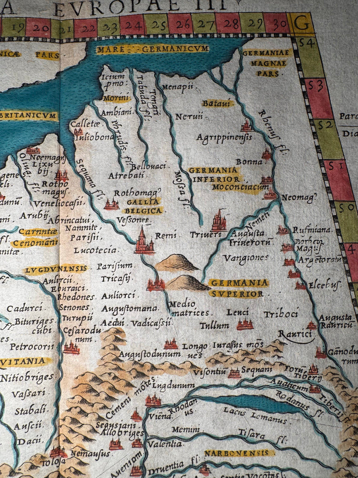 1599 Ptolemaic Map of France – Tabula Europae III – Sea Monster & Sailing Ship