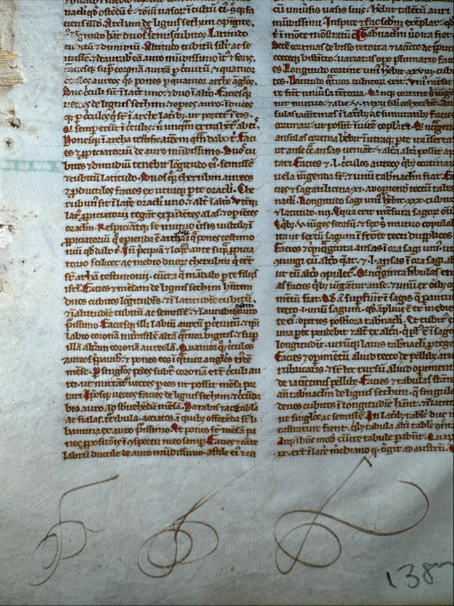 13th C. Paris Bible Leaf – Exodus 23-26 – Latin Manuscript on Vellum