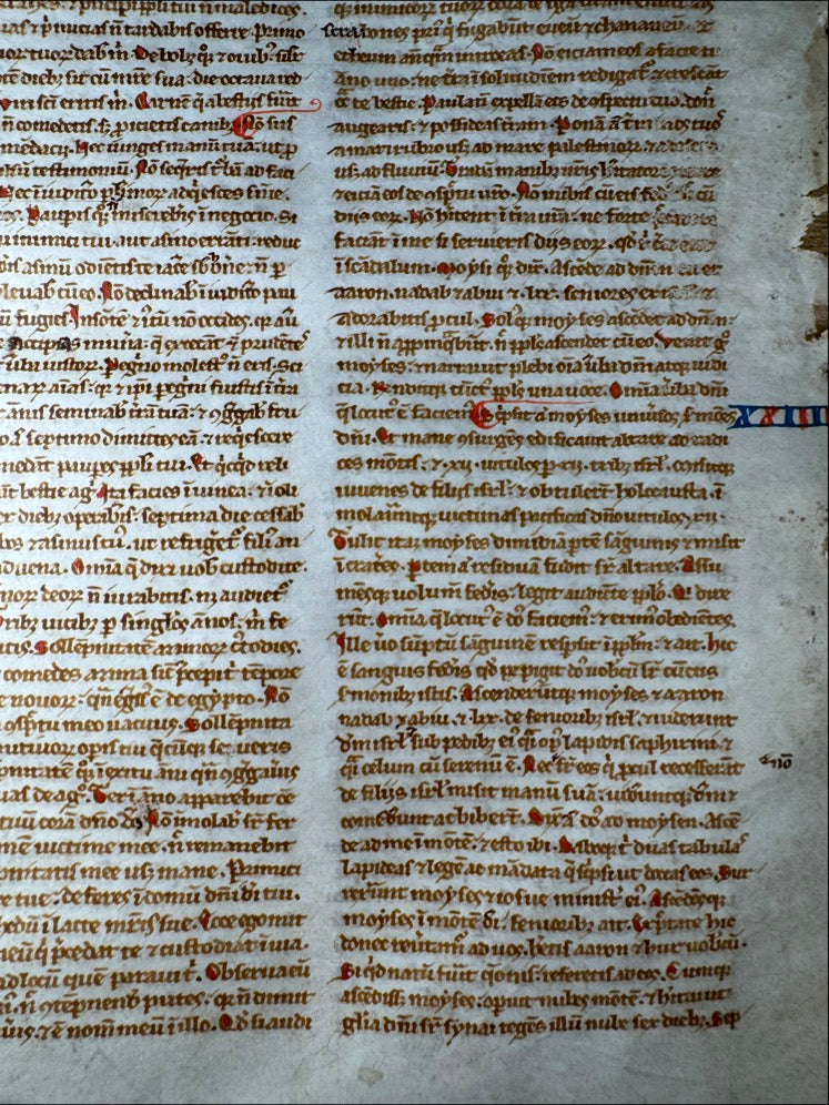 13th C. Paris Bible Leaf – Exodus 23-26 – Latin Manuscript on Vellum