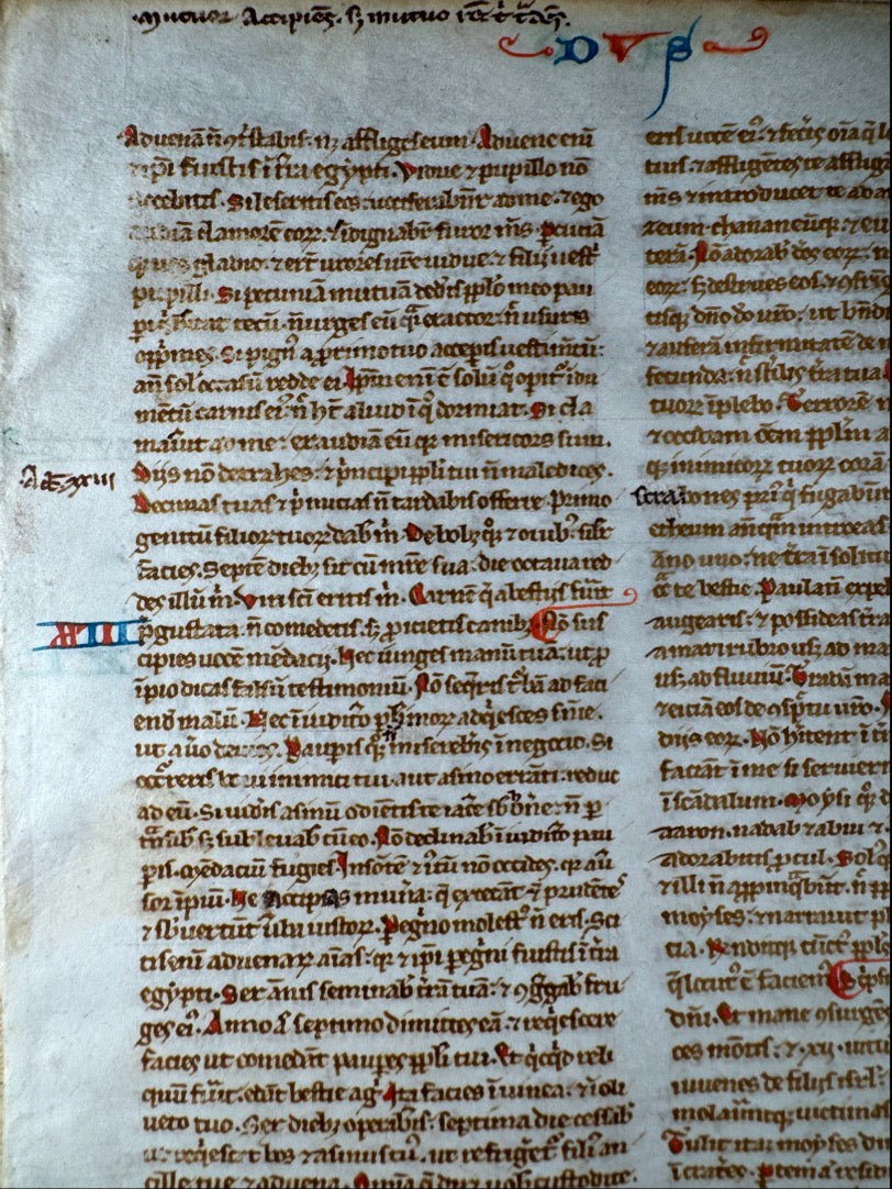 13th C. Paris Bible Leaf – Exodus 23-26 – Latin Manuscript on Vellum