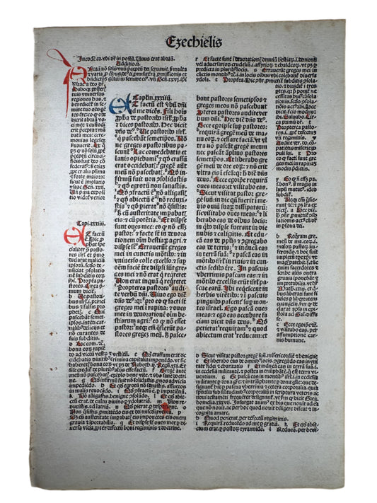 1485 Koberger Incunabula Bible Leaf – Ezekiel – Nuremberg, Germany