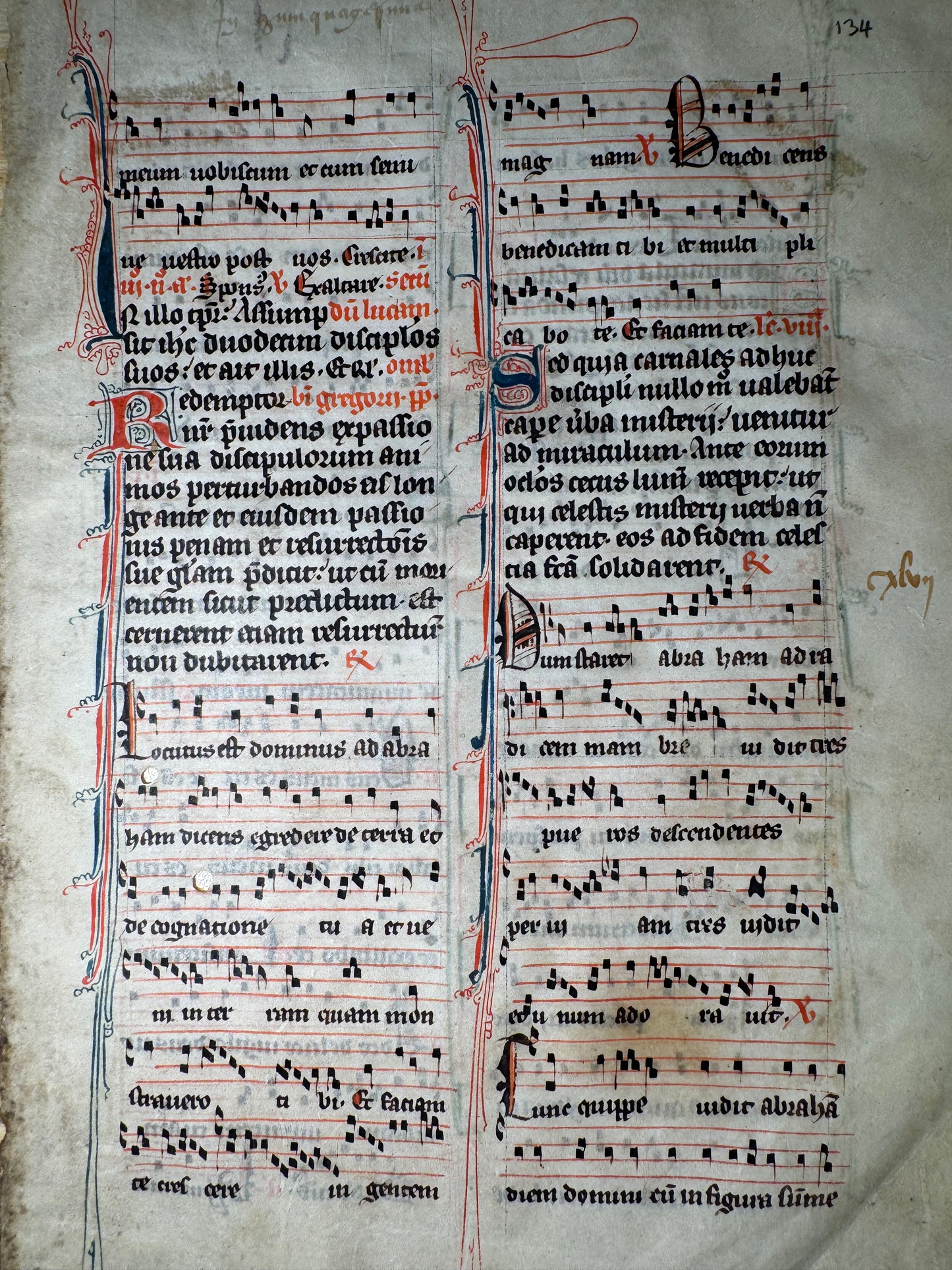 13th–14th Century Medieval Gregorian Chant Manuscript Leaf – France, c. 1280–1325