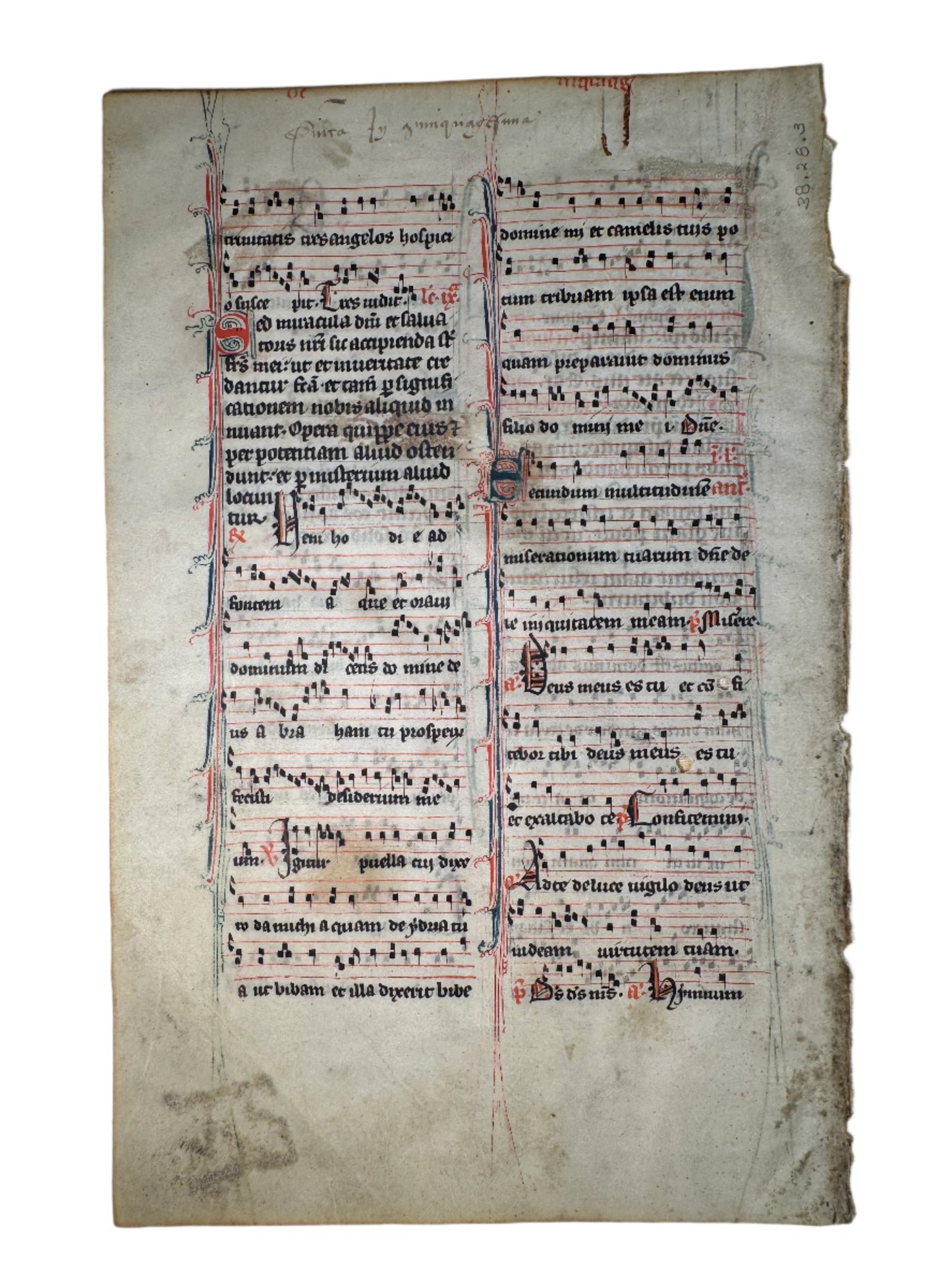 13th–14th Century Medieval Gregorian Chant Manuscript Leaf – France, c. 1280–1325