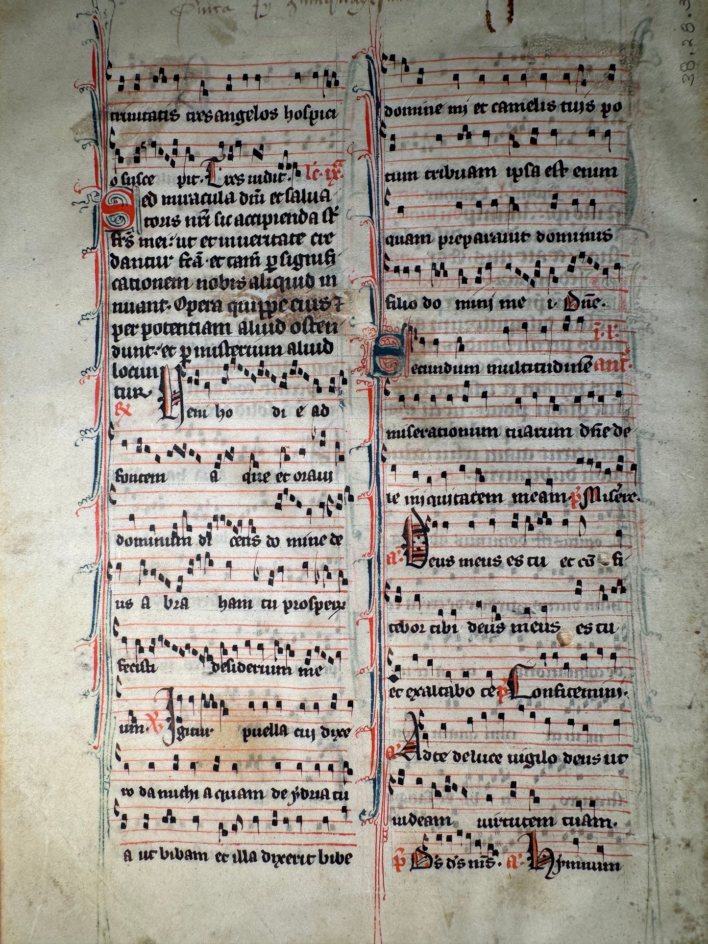 13th–14th Century Medieval Gregorian Chant Manuscript Leaf – France, c. 1280–1325